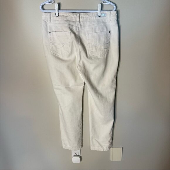 SIMON CHANG Straight Leg White Denim Jeans Embroidered Pockets Cigarette Pants - Picture 11 of 16